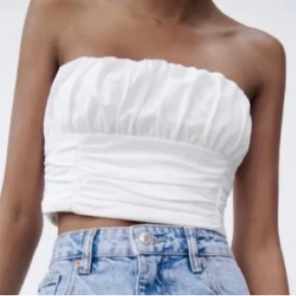 Zara White Strapless Ruched Top